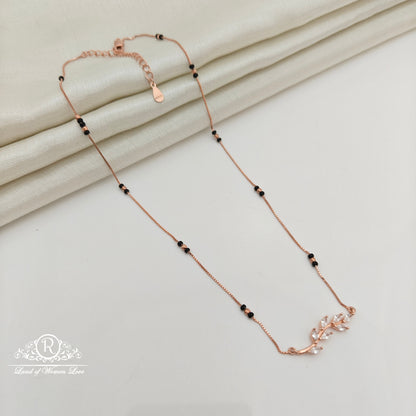 92.5 Silver Rose Gold Polish  Black Beads Chain-RCSS008