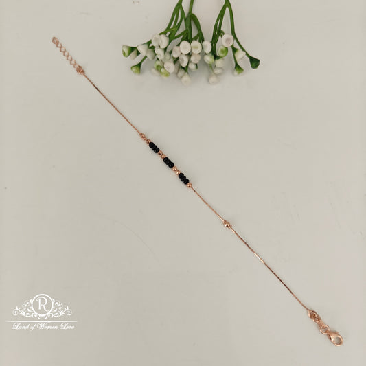 92.5 SILVER ROSE GOLD POLISH BLACK BEADS BRACELET-RCRB60