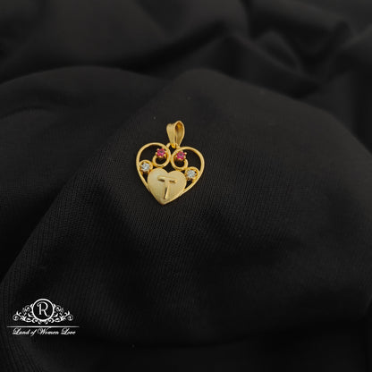 92.5 Silver T letter and heart design with gold polish locket-RCR266