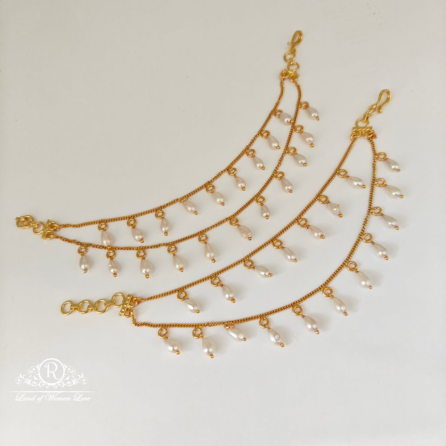 92.5 silver earchains with pearls hangings-RCP087-1