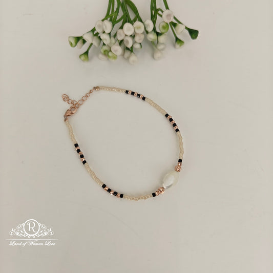 92.5 SILVER ROSE GOLD POLISH BLACK BEADS BRACELET-RCRB61