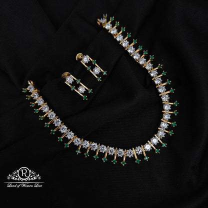 92.5-SILVER DIAMOND FINISHING NECKLACE WITH EARRINGS-RCZ1094