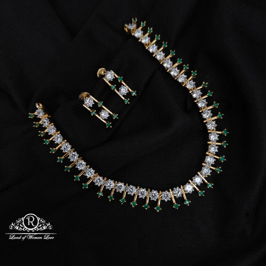 92.5-SILVER DIAMOND FINISHING NECKLACE WITH EARRINGS-RCZ1094