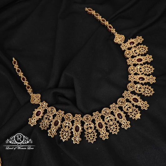 92.5 silver ruby with white stones necklace -RCH449