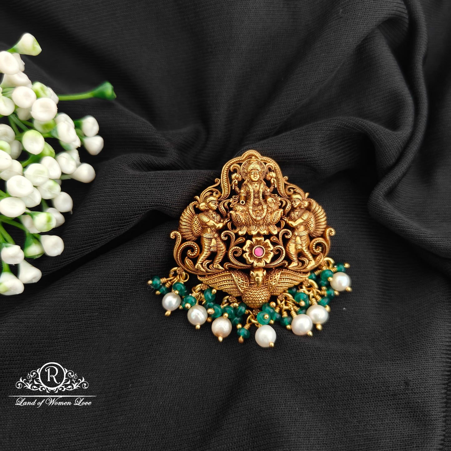 92.5 Silver lakshmidevi pendent with beads hangings-RCR102