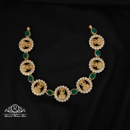 92.5 silver Lakshmi Devi Design necklace with CZ green stone stones-RCM246