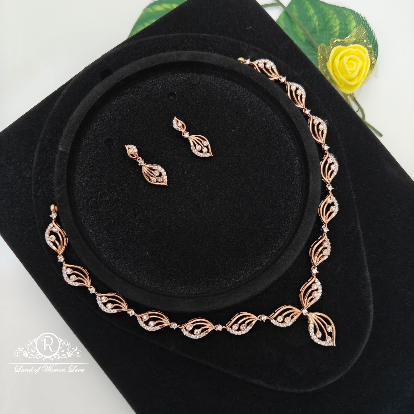 92.5 silver rosegold polish necklace with earrings set-RCDS0656
