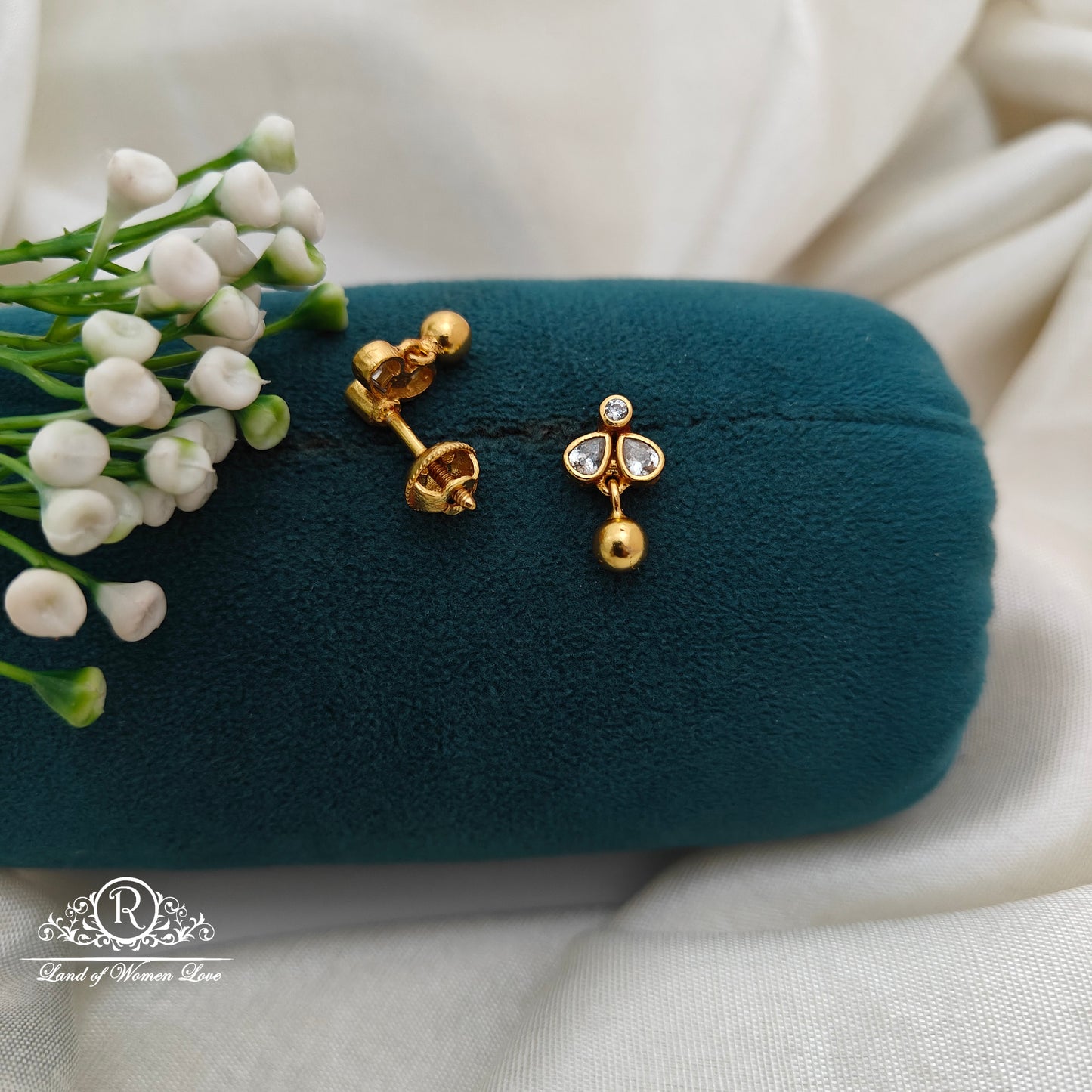 92.5 Silver Small White Stone  Earrings-RCR047