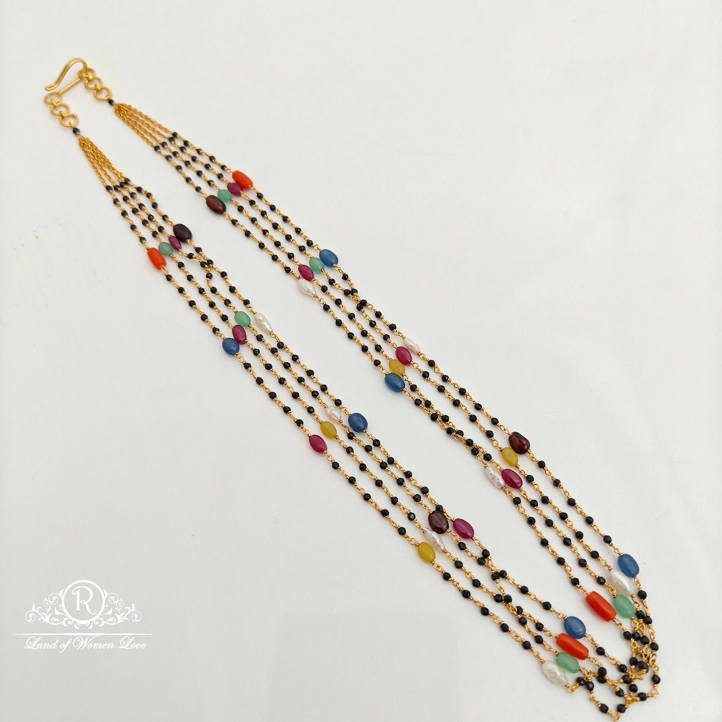 92.5 Silver with gold polish black beads-RCH1300