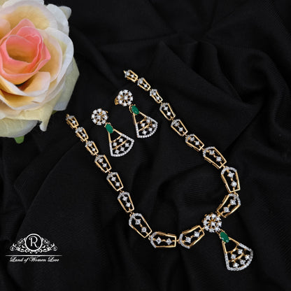 92.5 Silver Diamond Finishing Necklace With Earrings set--RCMB032