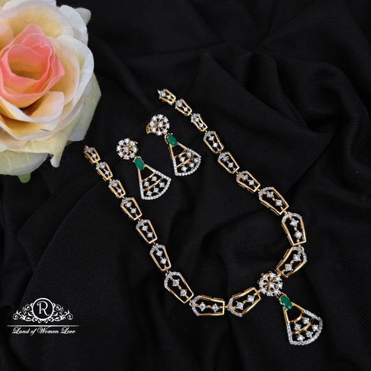 92.5 Silver Diamond Finishing Necklace With Earrings set--RCMB032