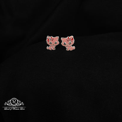 92.5 Silver Cat  Kids Earrings-RCHS58