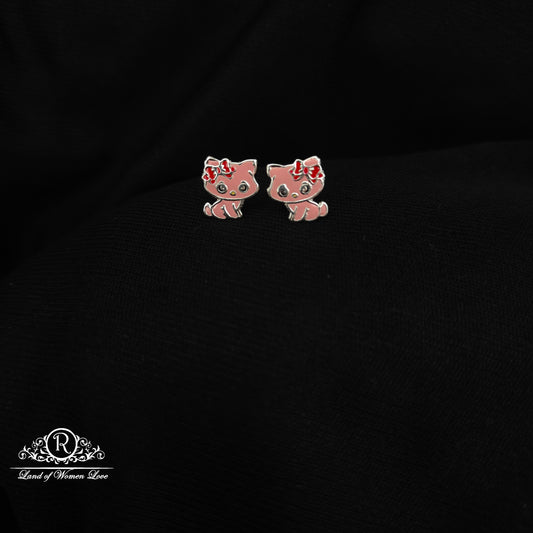 92.5 Silver Cat  Kids Earrings-RCHS58