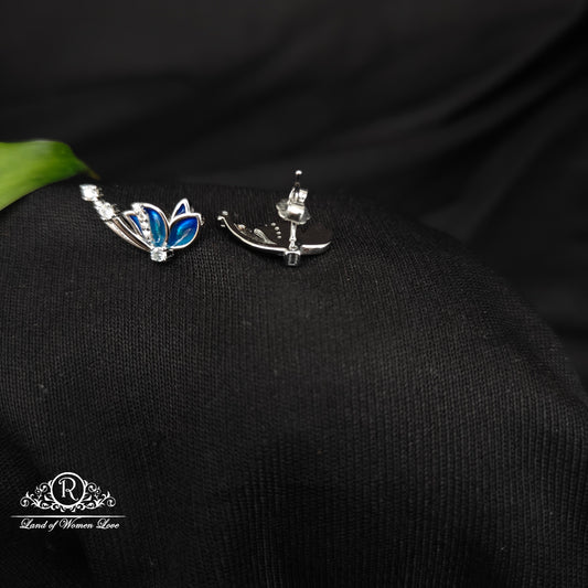92.5 SILVER BLUE COLOUR BUTTERFLY EARRINGS-RCG328-5