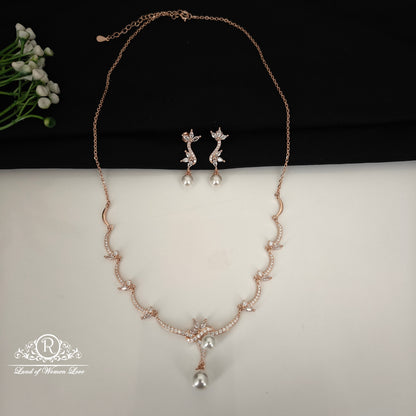 92.5 SILVER ROSE GOLD NECKLACE WITH EARRINGS-RCG361