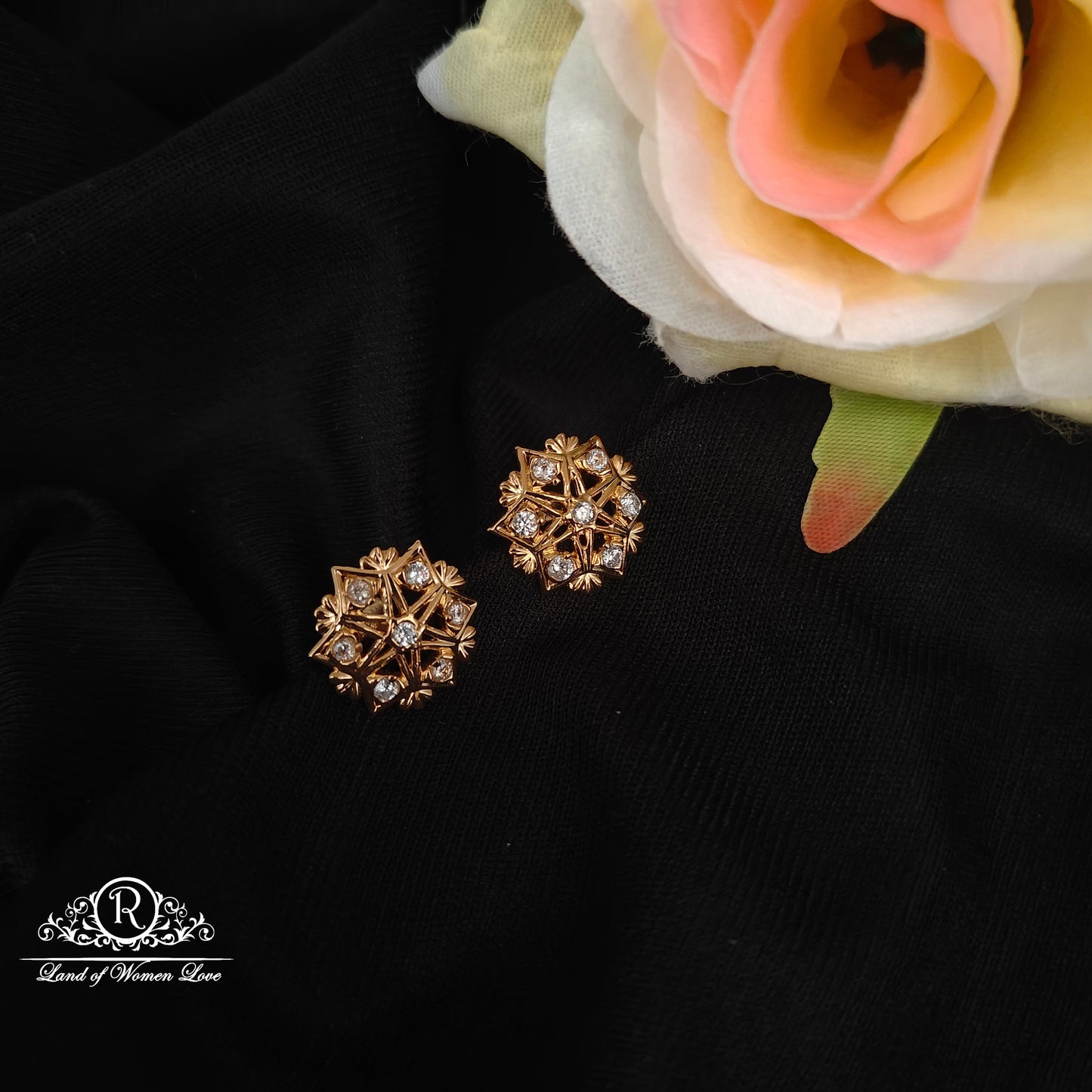 92.5 silver rose gold polish earrings with cz stones -RCP242