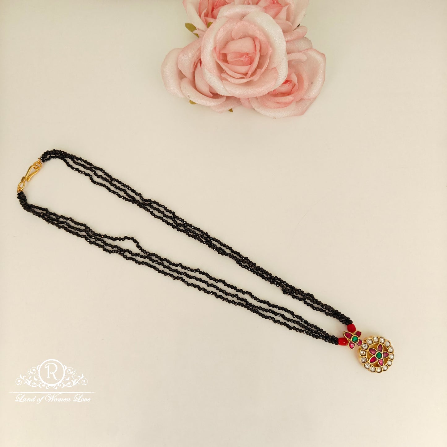 92.5 Silver black beads chain -RCH1183