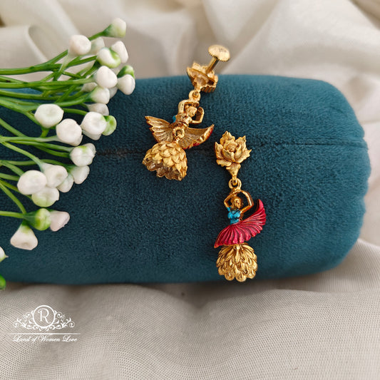 92.5 Ultra premium dancing girl with lotus matif design earrings-RCR172