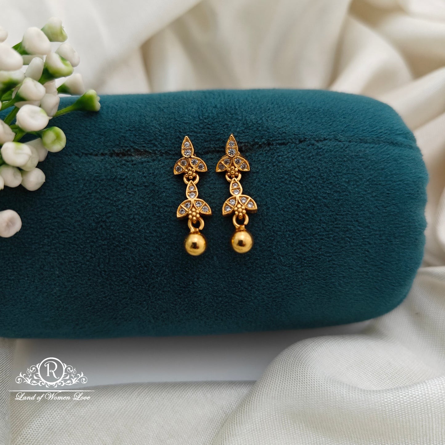 92.5 Silver Small White Stone  Earrings-RCR037