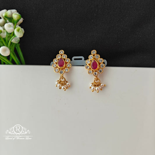 92.5 Silver White With Ruby stone Earrings-RCCP522