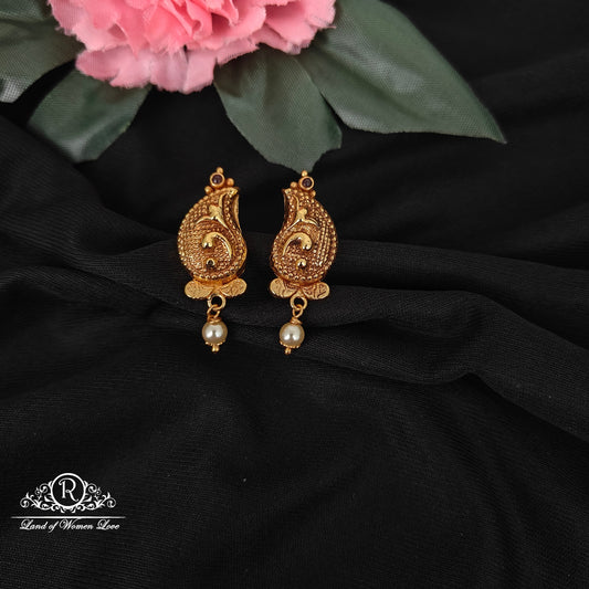 92.5 silver simple and Cute nakshi earrings with pearl hangings-RCZ93