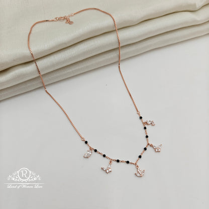92.5 Silver Rose Gold Polish  Black Beads Chain With Earrings-RCSS010