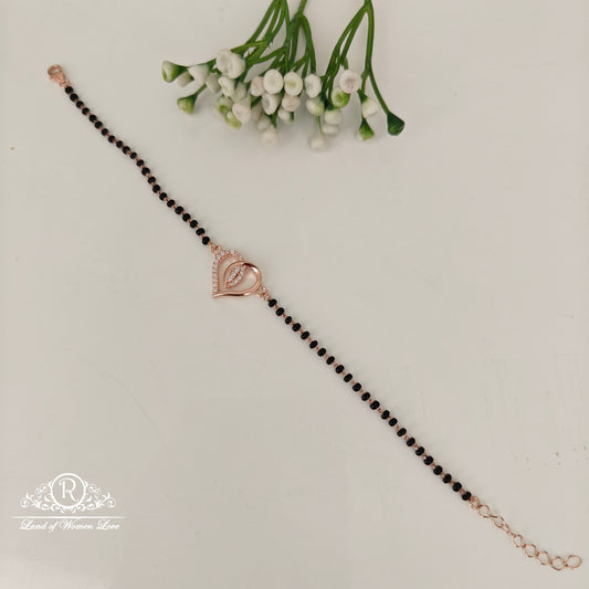 92.5 SILVER ROSE GOLD POLISH BLACK BEADS BRACELET-RCRB55
