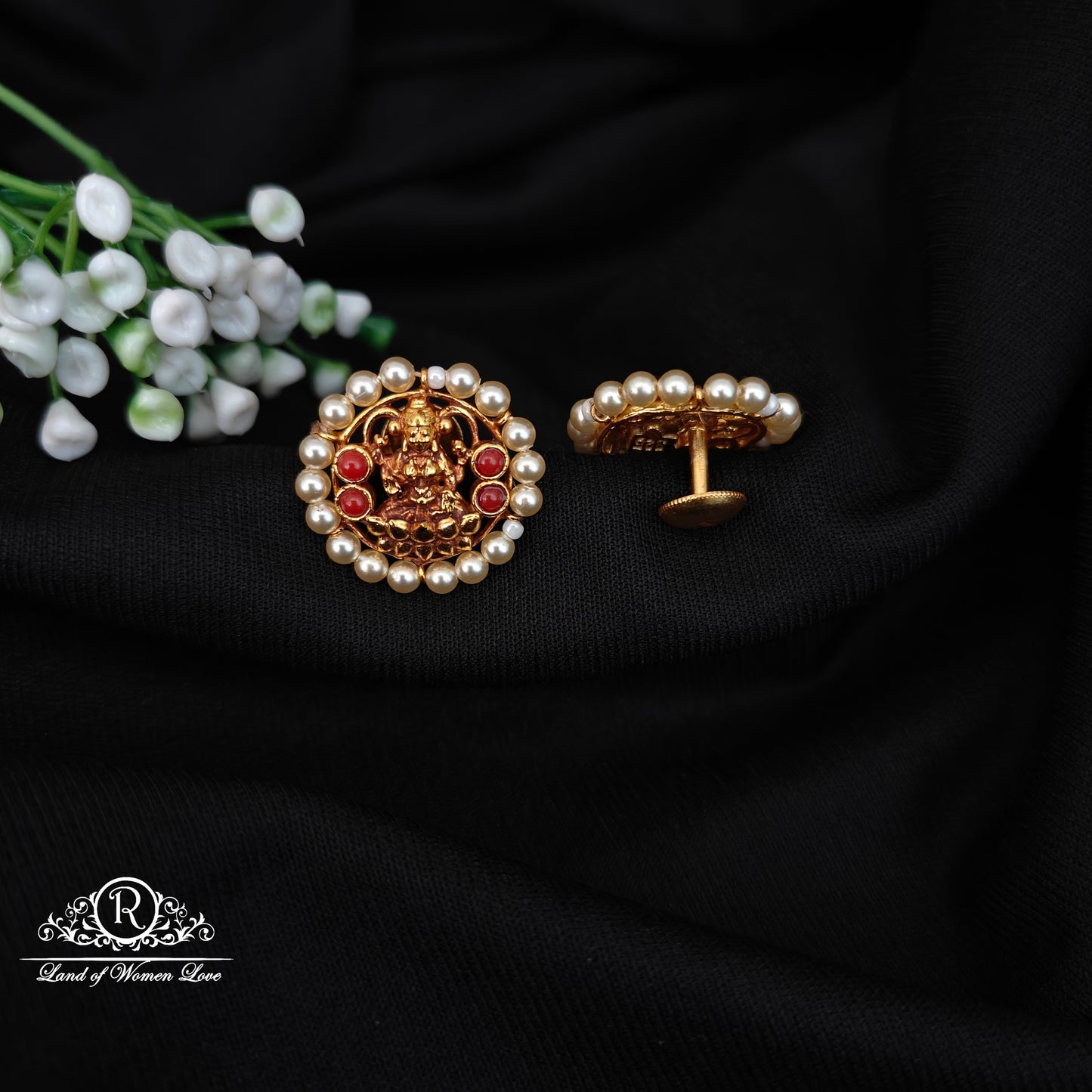 92.5 SILVER LAKSHMI DEVI WITH PEARL ROUND STUDS-RCJR1076