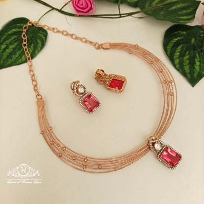 92.5 silver rose gold polish kante with mossinate fixed pendent and earrings-RCVH27