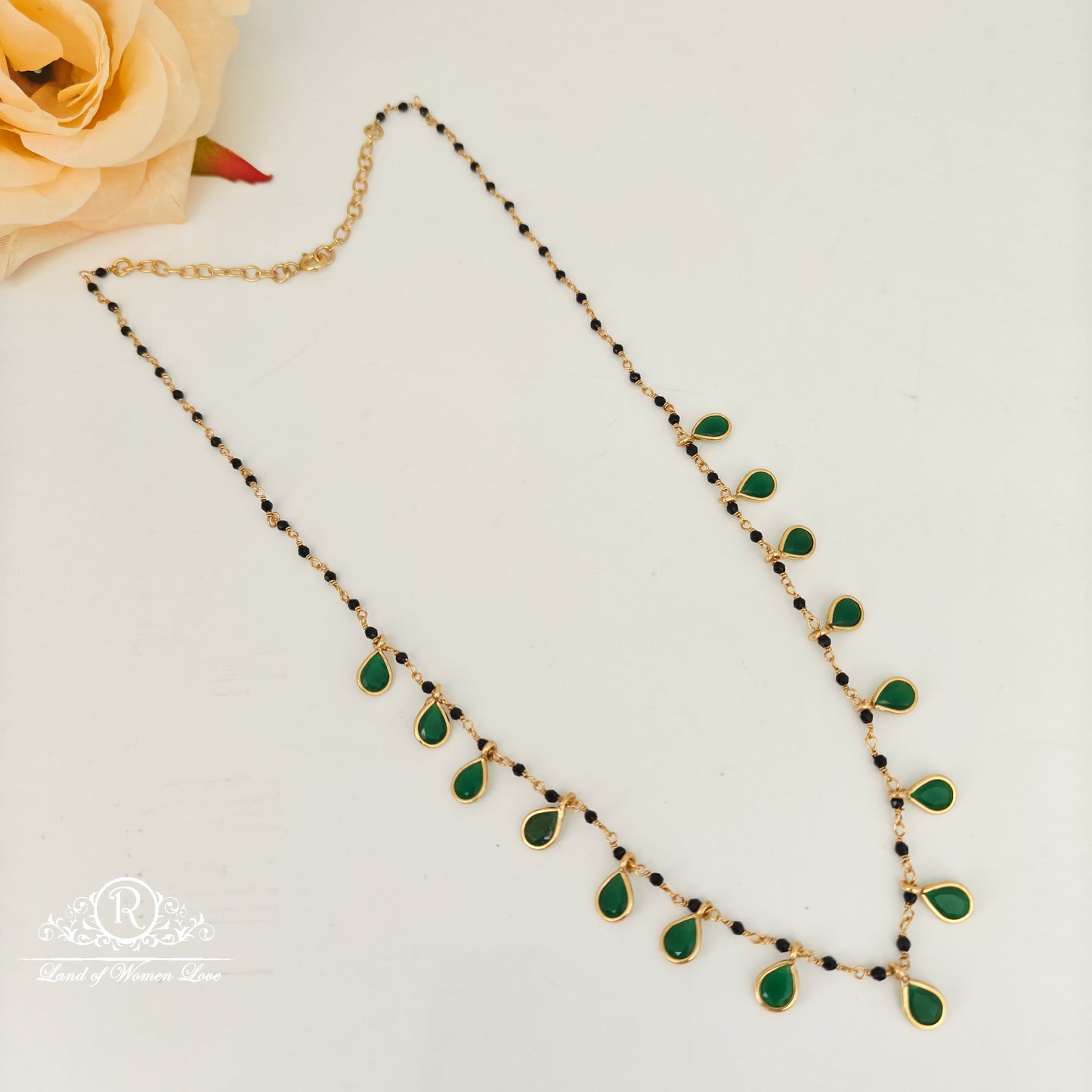 92.5 Silver Black Beads Chain-RCJR1114