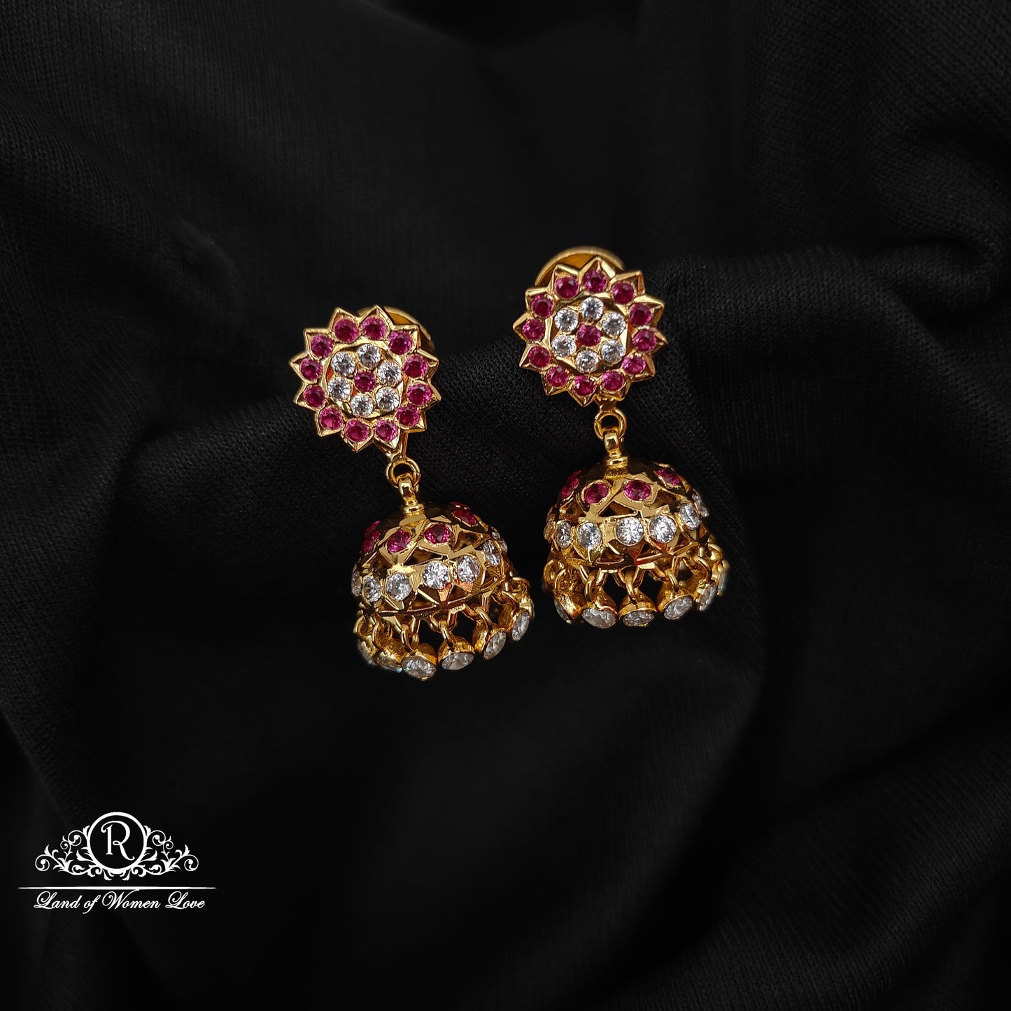 92.5 silver Kempu ( Ruby)  stone earrings - RCK295