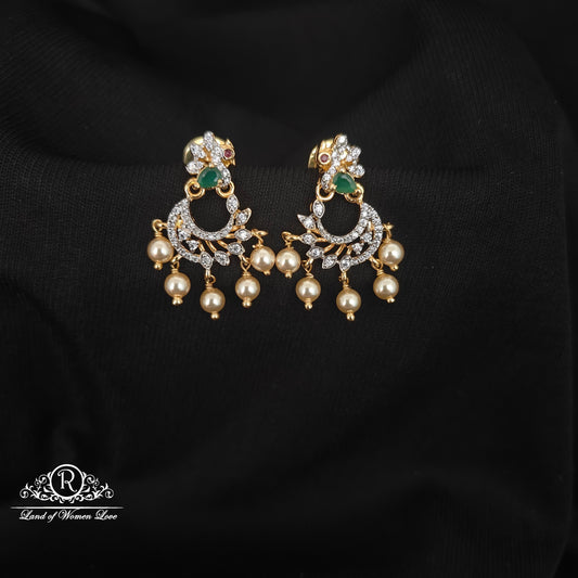 92.5 SILVER DIAMOND FINISHING CHANDBALI EARRINGS-RCZP023