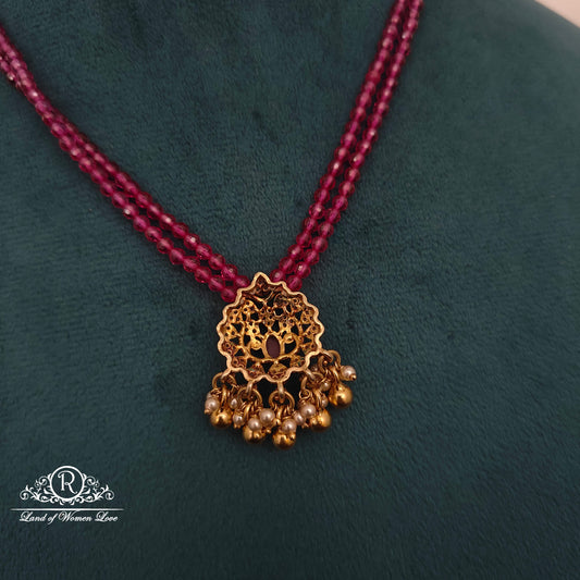 92.5 Silver ruby beads chain with locket -RCH1219