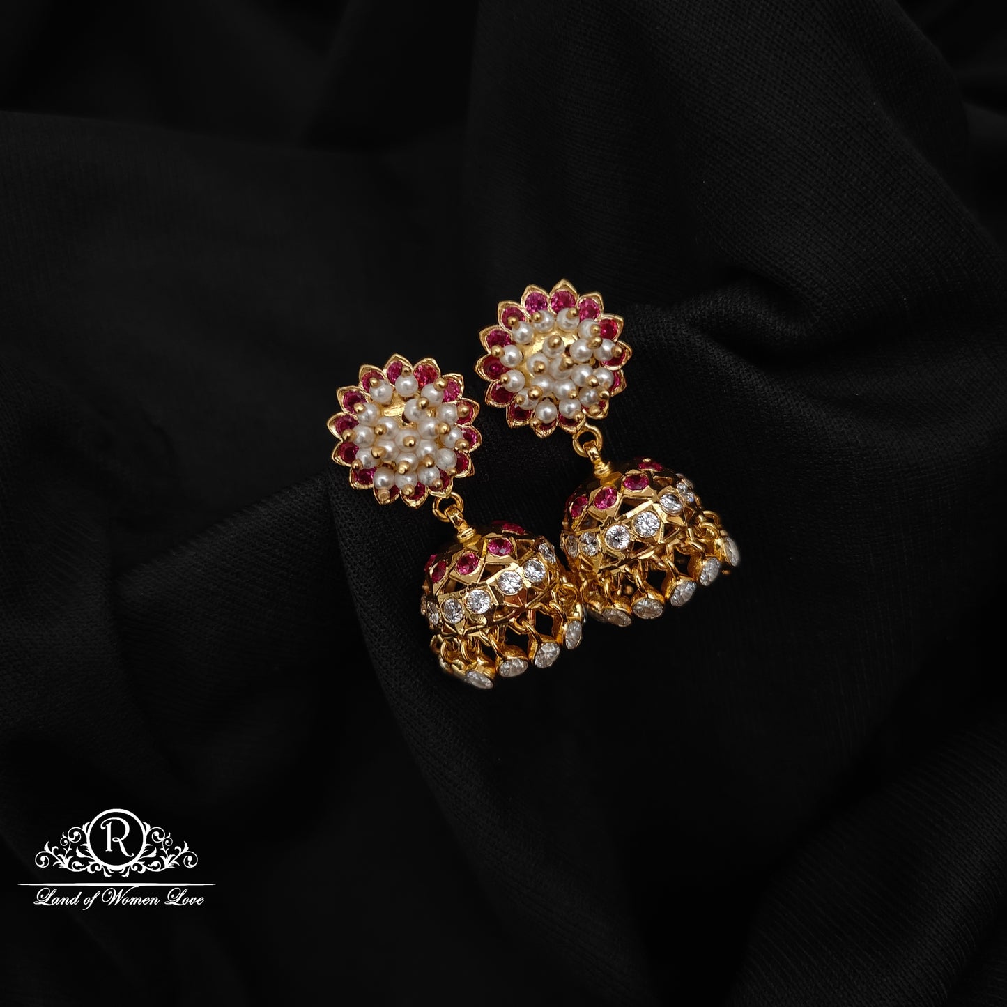 92.5 silver simple and Cute ruby earrings with pearls -RCK295-1