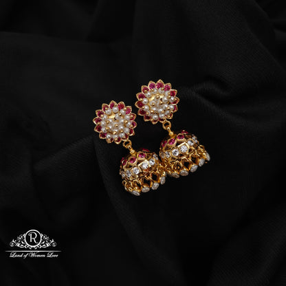 92.5 silver simple and Cute ruby earrings with pearls -RCK295-1