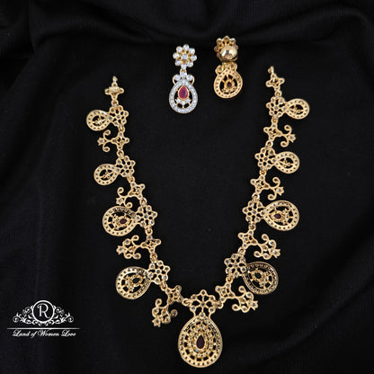 92.5 SILVER DIAMOND FINISHING NECKLACE WITH EARRINGS-RCHD113