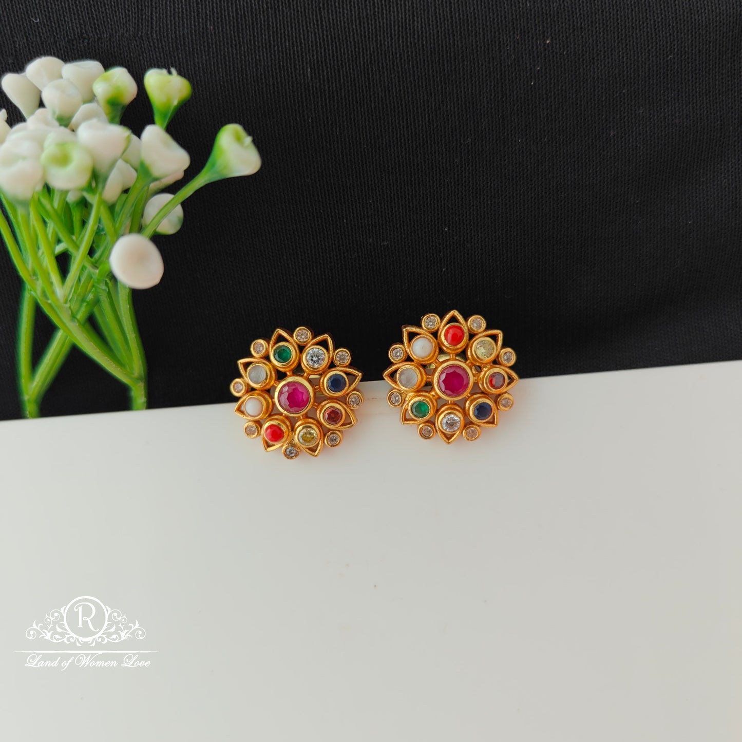 92.5 Silver Beautiful Navaratna  Earrings-RCCP512