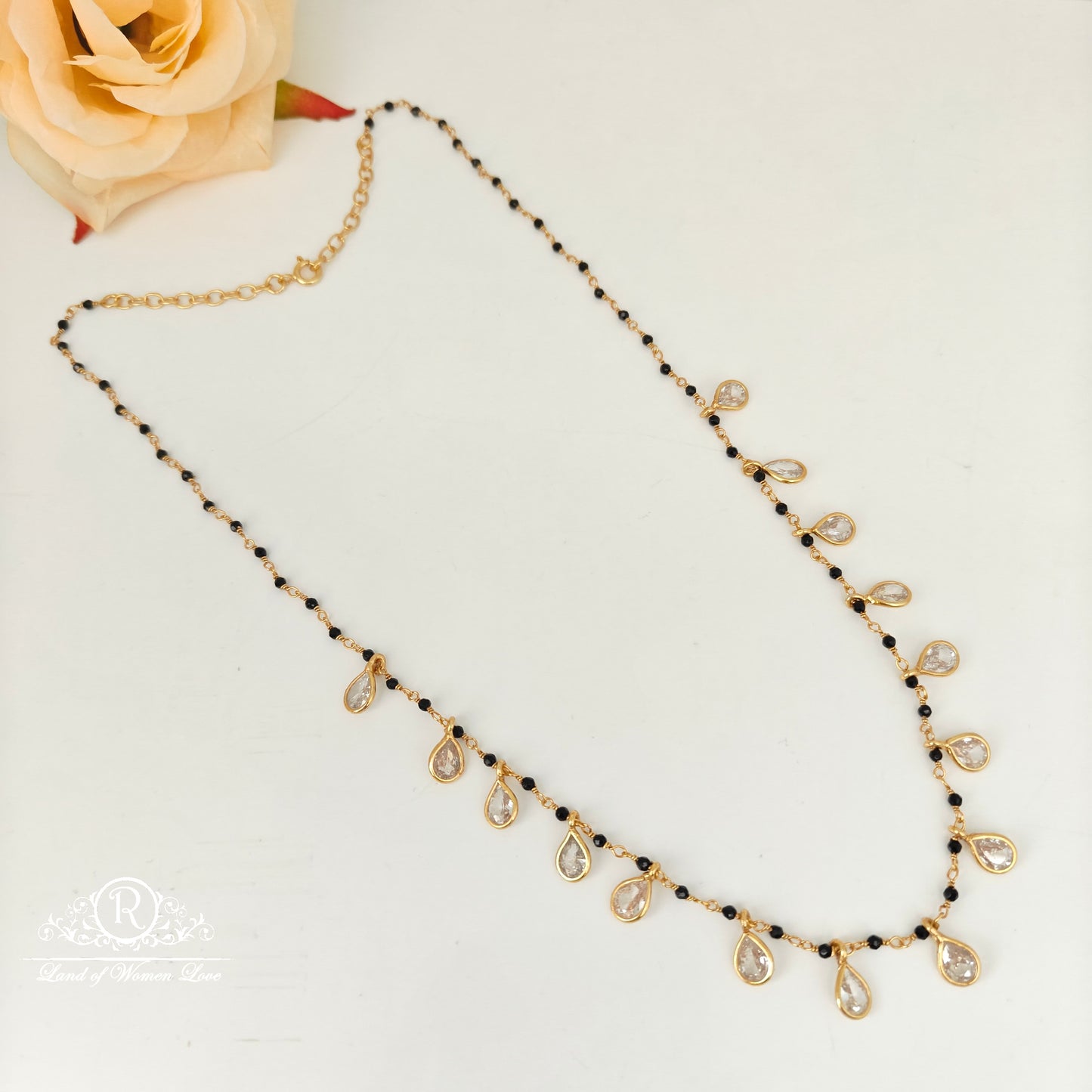 92.5 Silver Black Beads Chain-RCJR1116