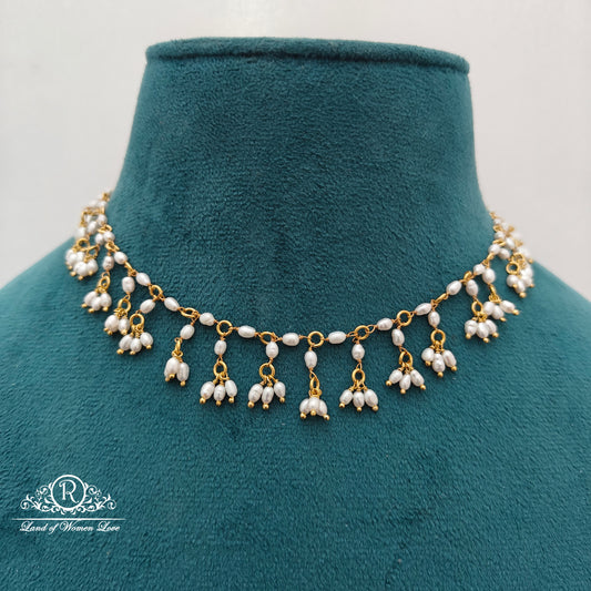 92.5 Silver with gold polish Rice pearls necklace with earrings-RCH1273