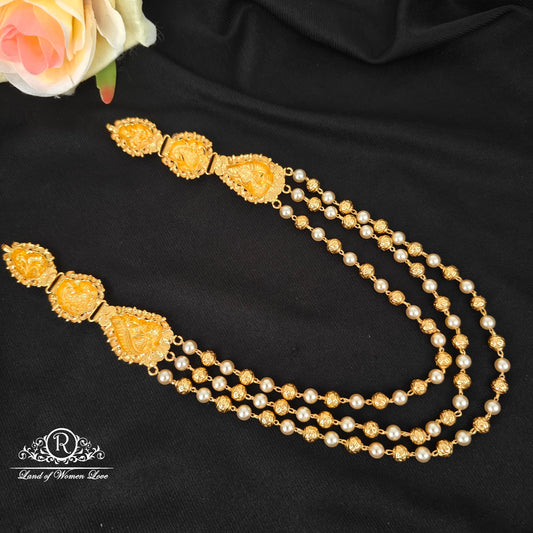 92.5 Silver 3 Lines Pearl Beads Chain With Side Peacock Desgin Pendants-RCJR1135