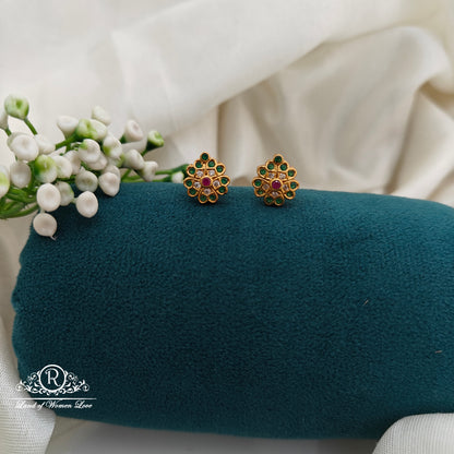 92.5 Silver Small White  and Green Stone  Earrings-RCR029