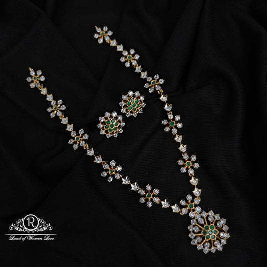92.5-SILVER DIAMOND FINISHING NECKLACE WITH EARRINGS-RCZ1093