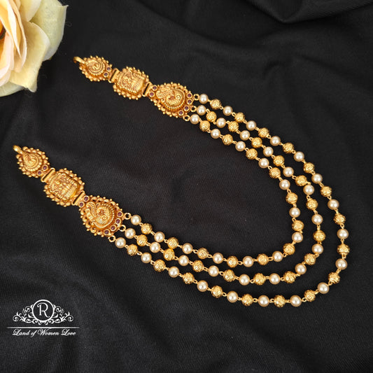 92.5 Silver 3 Lines Pearl Beads Chain With Side Peacock Desgin Pendants-RCJR1136