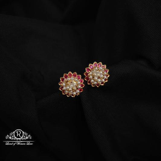 92.5 silver simple and Cute ruby studs with pearls-RCK296