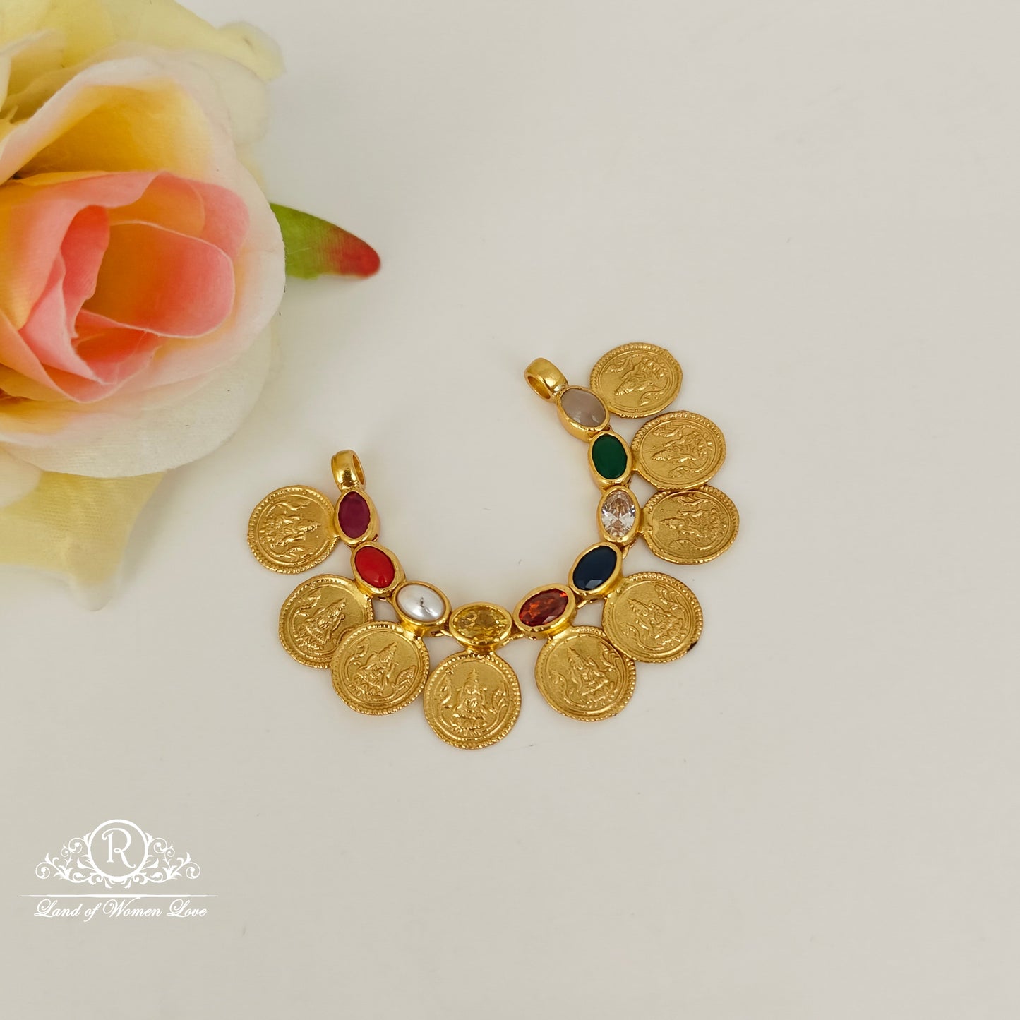 92.5 silver Lakshmi Devi design navaratna kasu mala locket-RCP228