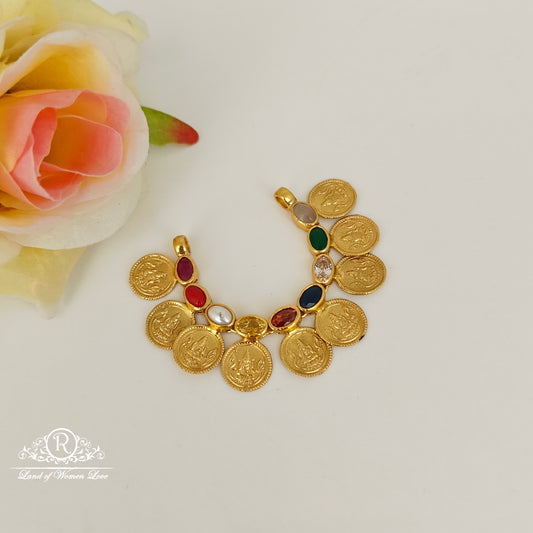 92.5 silver Lakshmi Devi design navaratna kasu mala locket-RCP228