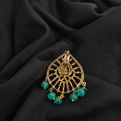 92.5 Silver diamond finishing pendent with green beads hangings  -RCR110