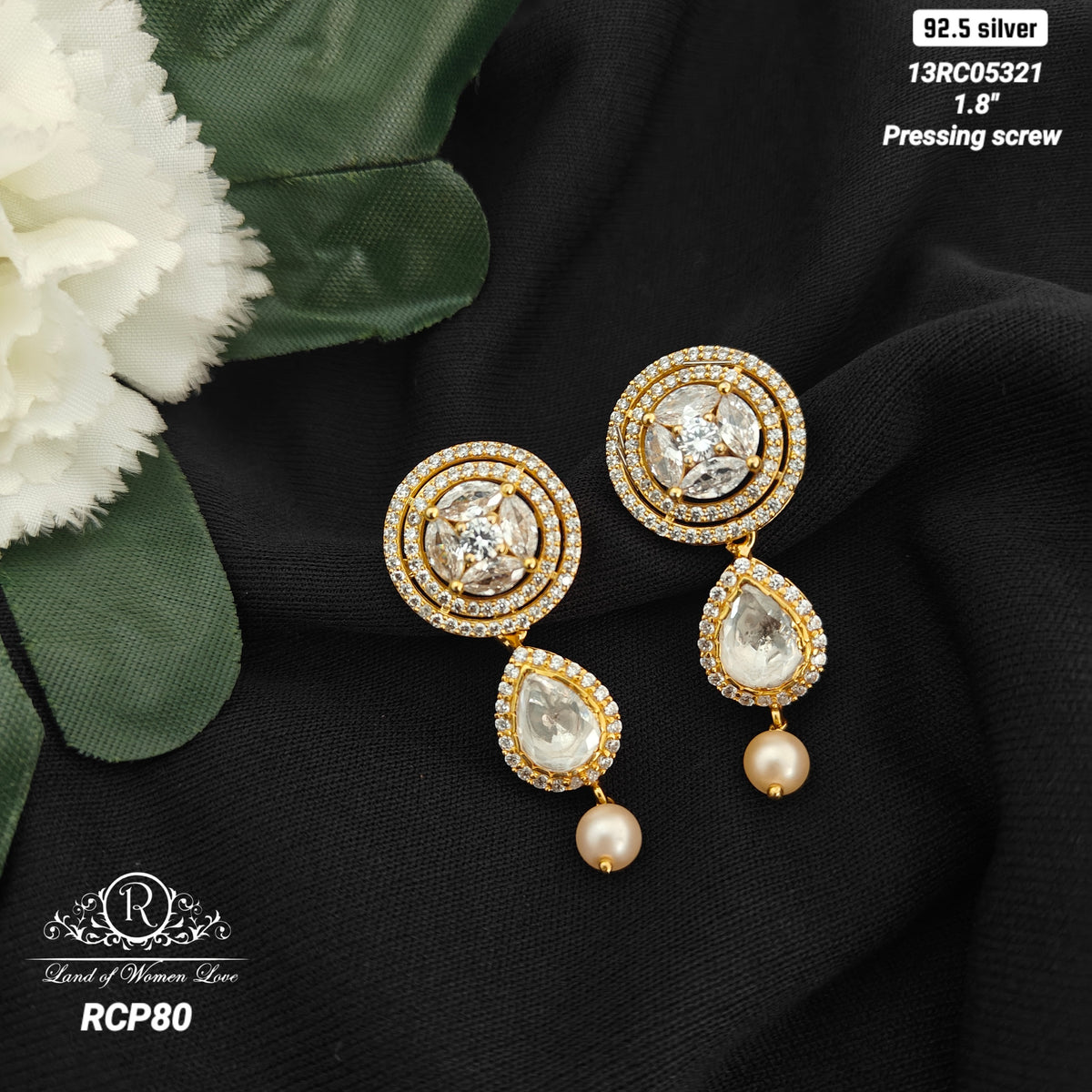 Silver mossinate earrings -RCP80