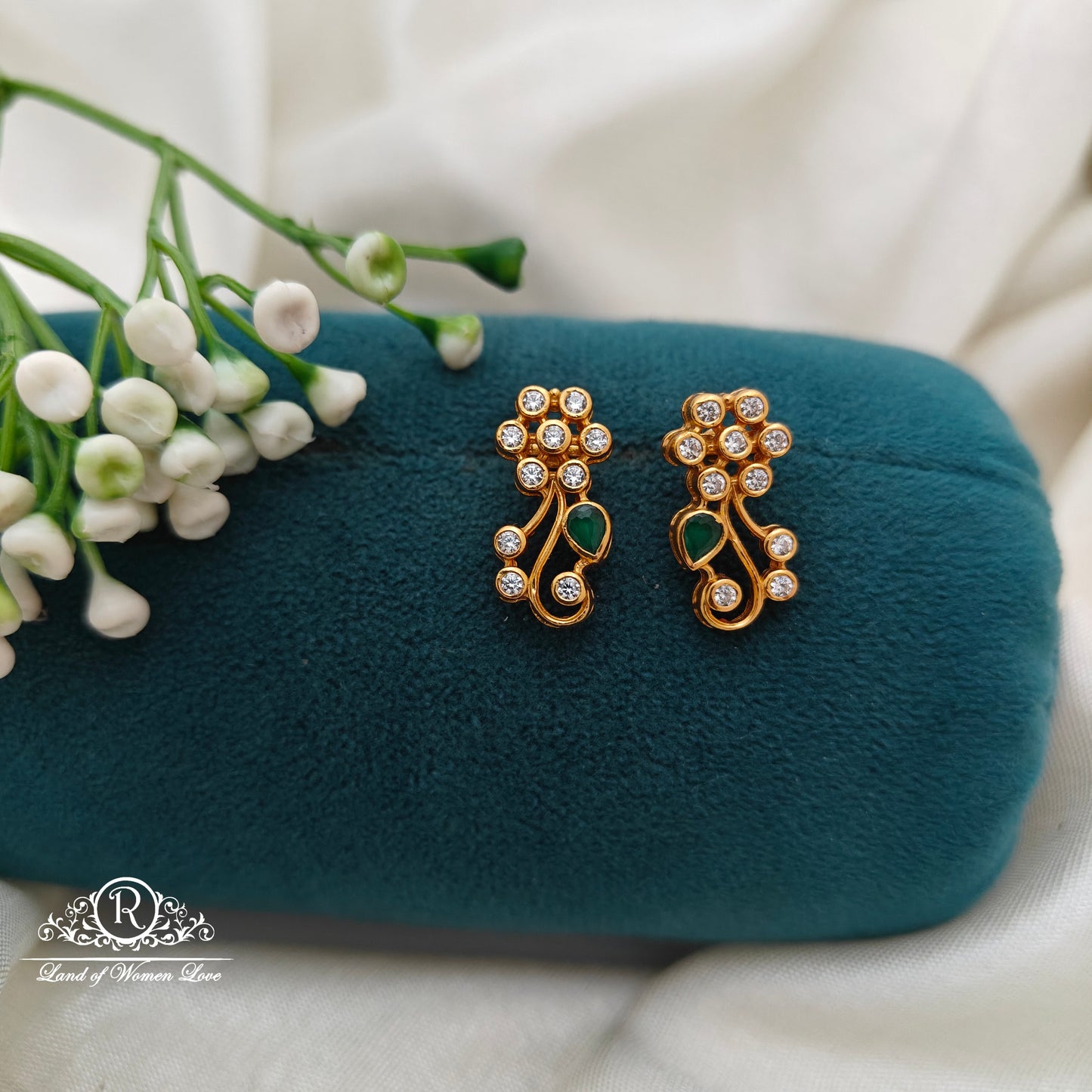 92.5 Silver Small White Stone  Earrings-RCR052