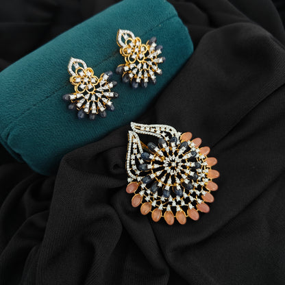 92.5 silver diamond finishing pendant with earrings set with Amaya beads-RCSB045